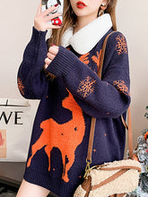 Christmas Elk Jacquard Lapel Collar Sweater